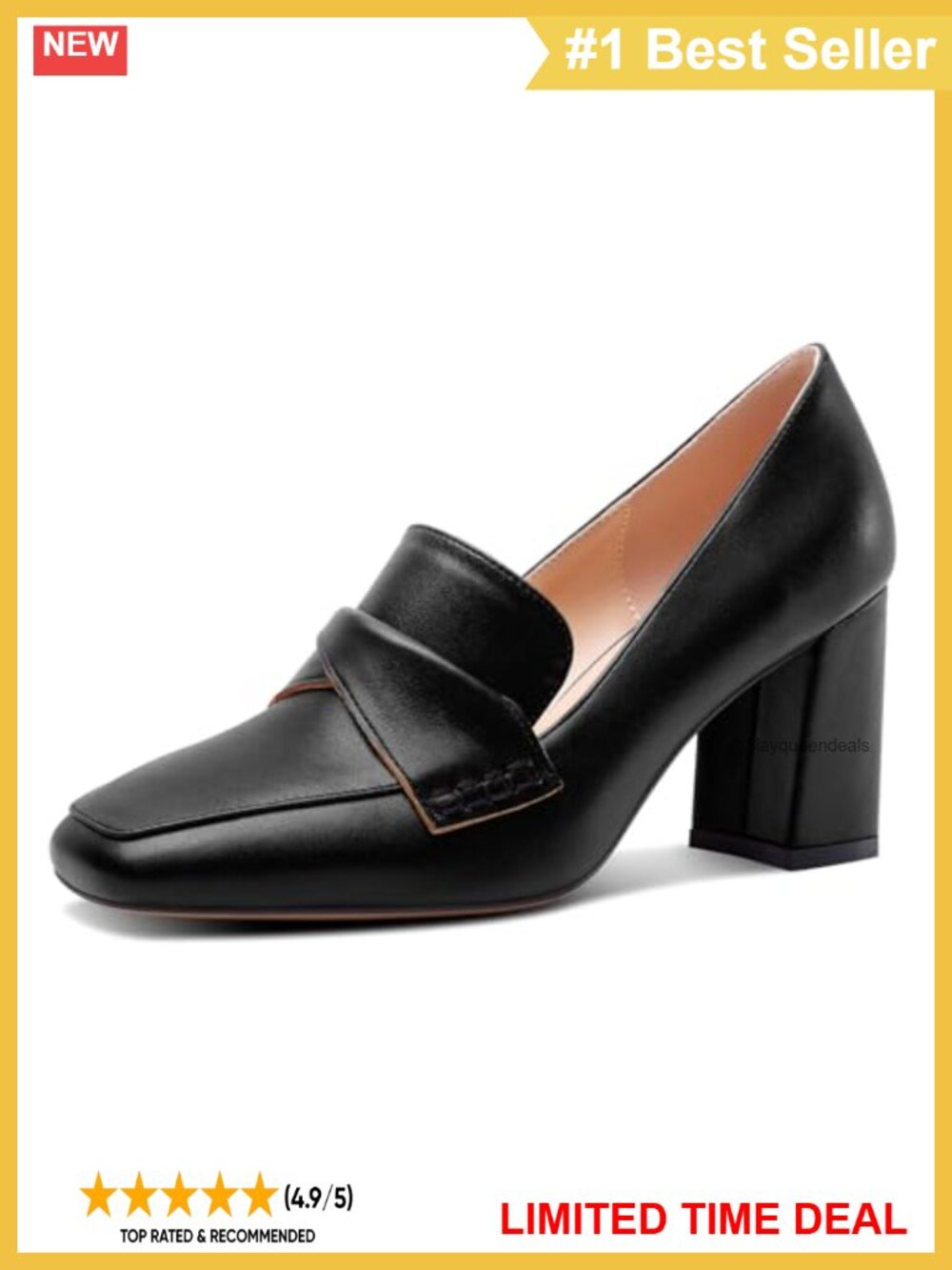 Women's Chunky Block Mid Heel Square Toe Pumps Slip-On Loafers Office Classic